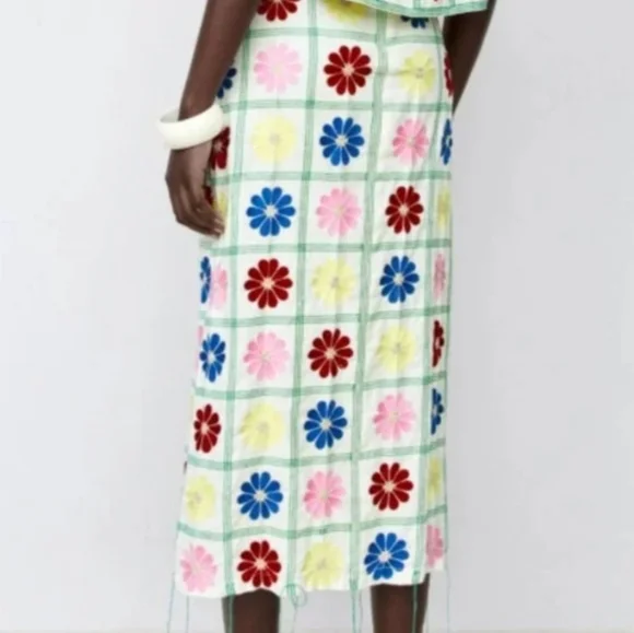 Zara multi-coloured Retro floral Patchwork ruched maxi skirt Festival Boho Small - Picture 10 of 10